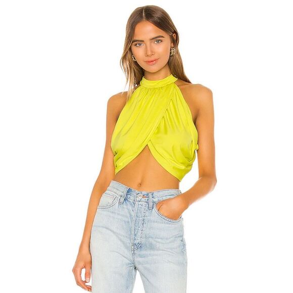 NWT Superdown Emani wrap crop top in chartreuse, Med $70 F11 - Picture 1 of 7